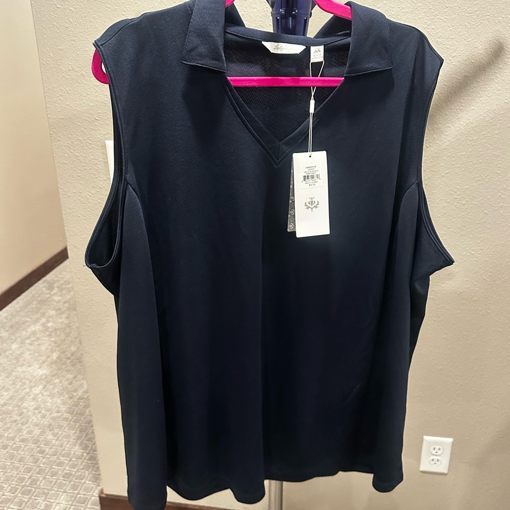 Lady Hagen Navy Sleeveless Golf Polo Blouse